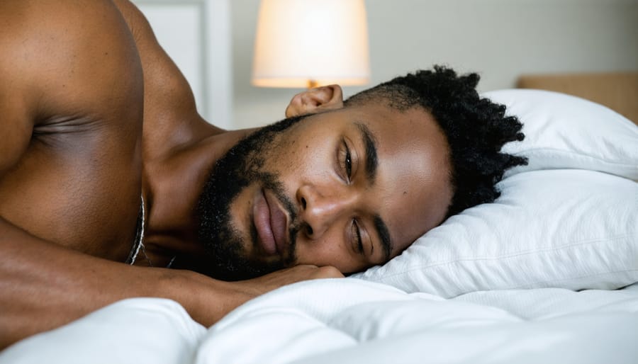 Athlete sleeping peacefully in bedroom with natural morning light