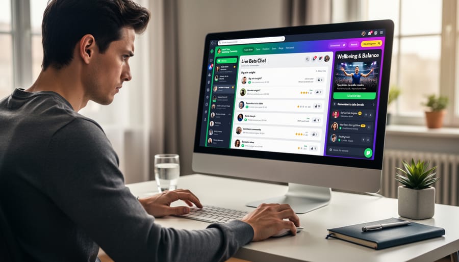 Person in contemplative posture reflecting on their relationship with online activities