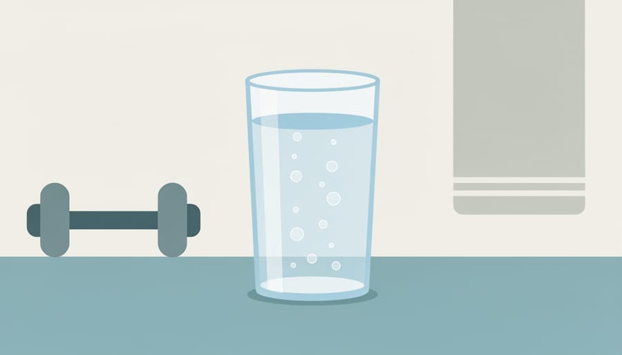 Close-up of a glass of water with condensation and a dissolving tablet next to it.