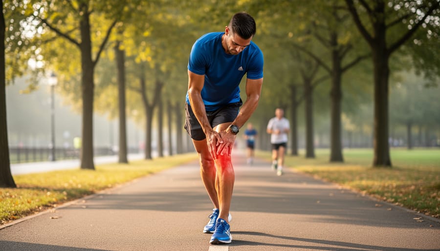 Trainer supporting a runner’s ankle while they stretch after a run