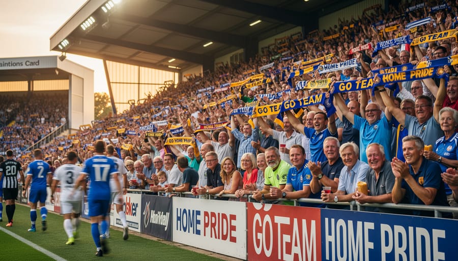 A group of women’s soccer fans cheering from the stands during a match
