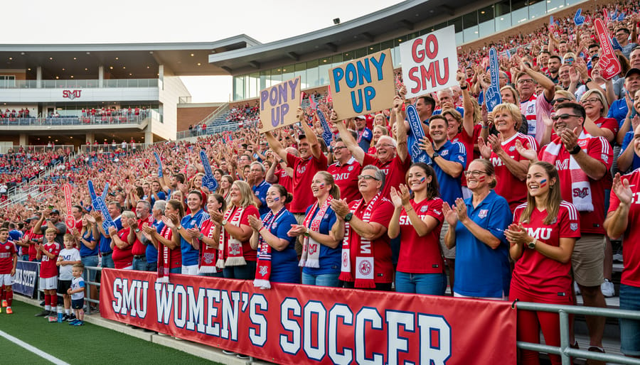 Women’s soccer fans cheering with scarves in a stadium